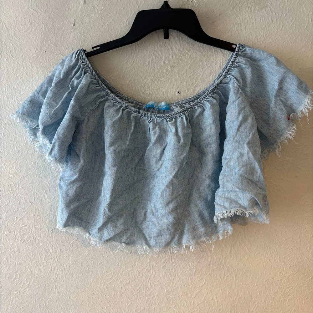 Show me Your Mumu Light Blue Off-Shoulder Women's Top size L
